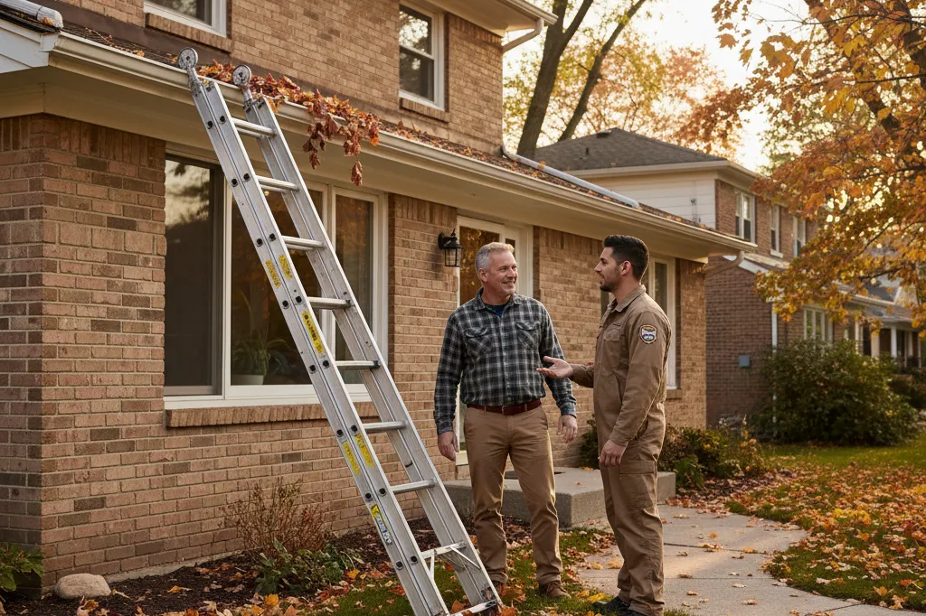resident consulting with a chicago gutter cleaner
