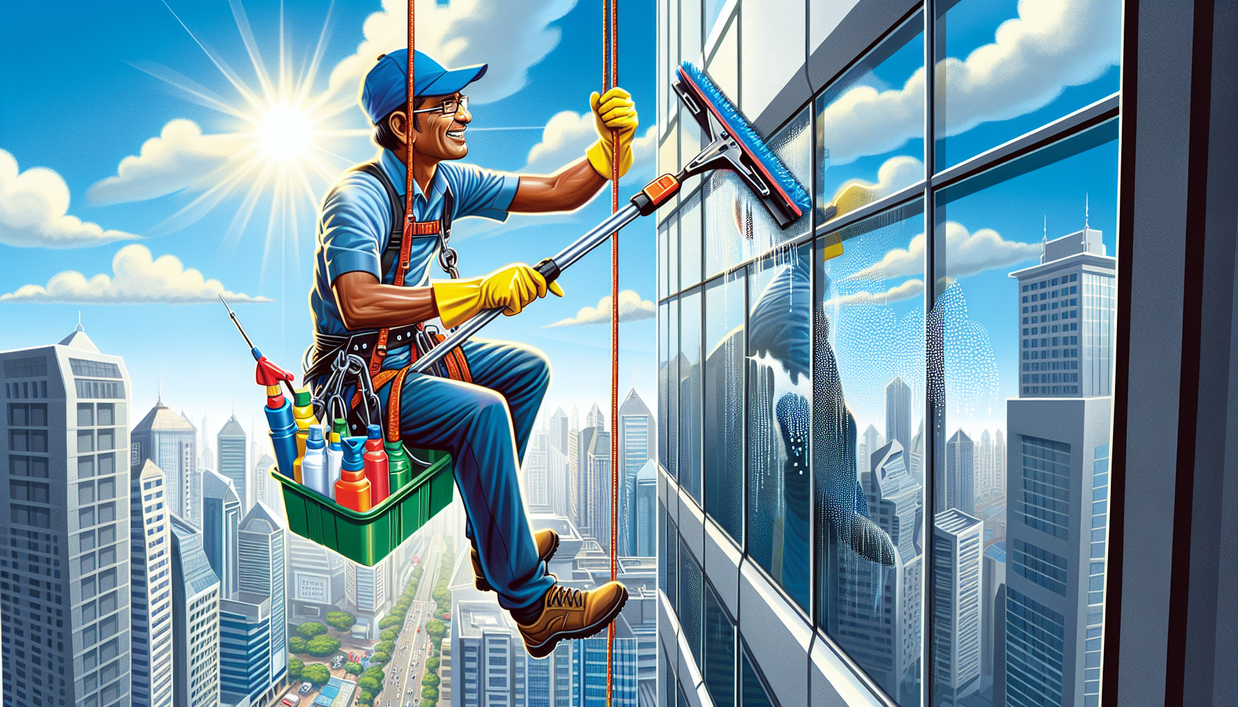 An illustration of a professional performing comprehensive window cleaning services.