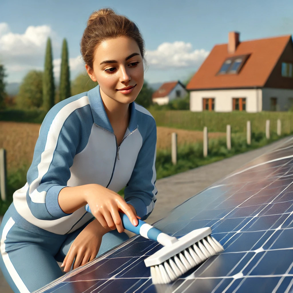 person cleaning solar panel