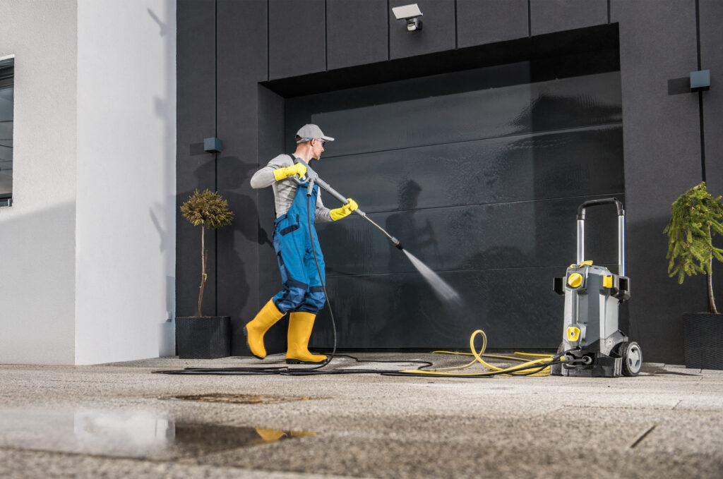 power washing black garage door